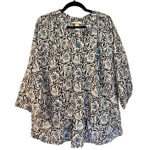 H&M blue floral tunic blouse size 12